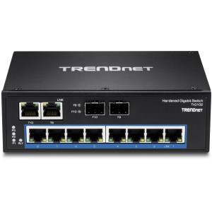 TRENDnet TI-G102 10-Port Ethernet Switch, 8 Gigabit ethernet ports, 2 shared Gigabit SFP slots, 20 Gbps switching capacity, DIN-rail/wall mount